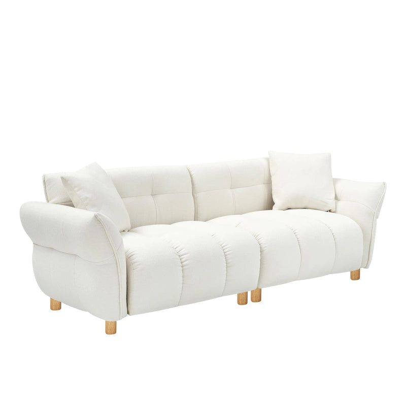 Canapé 3 places Mid-Century Modern en tissu Teddy Beige Vert Jaune