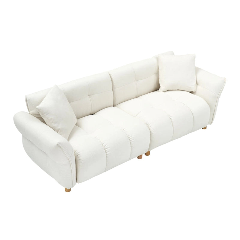 Canapé 3 places Mid-Century Modern en tissu Teddy Beige Vert Jaune