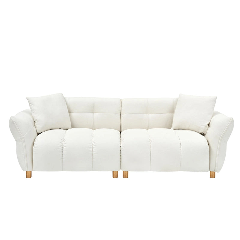Canapé 3 places Mid-Century Modern en tissu Teddy Beige Vert Jaune