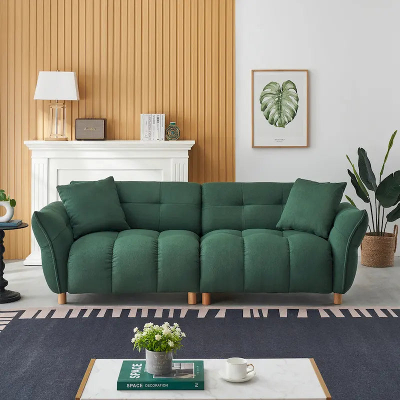 Canapé 3 places Mid-Century Modern en tissu Teddy Beige Vert Jaune