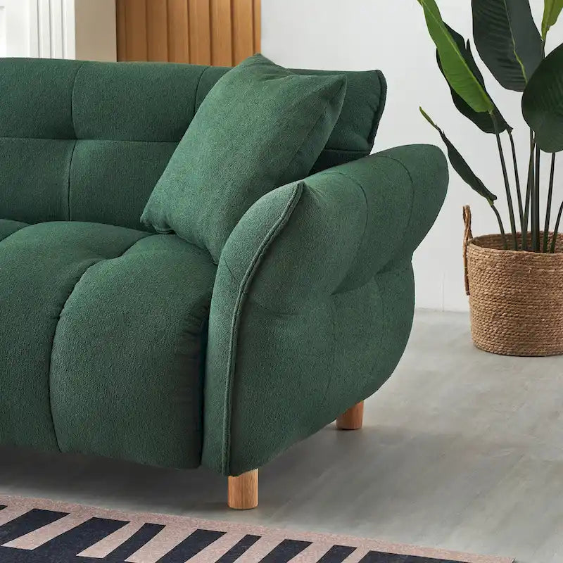 Canapé 3 places Mid-Century Modern en tissu Teddy Beige Vert Jaune