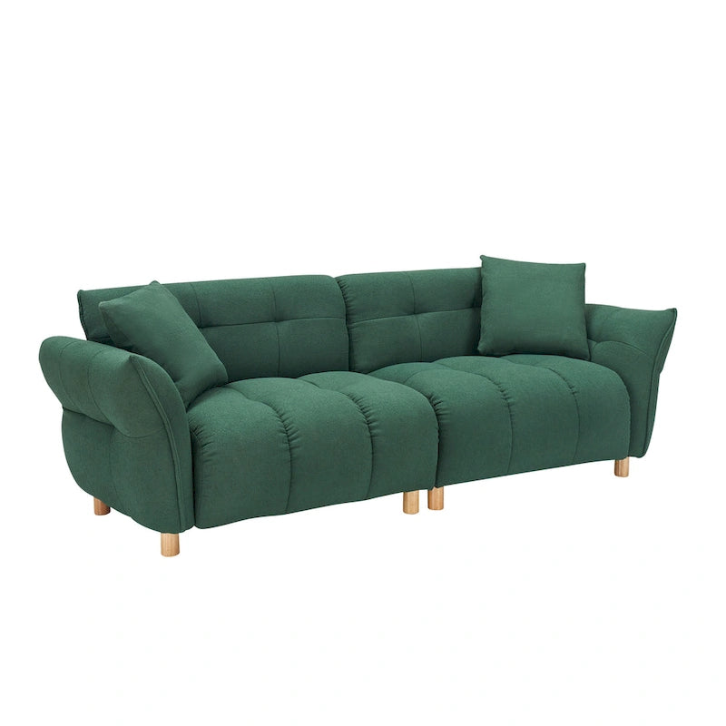 Canapé 3 places Mid-Century Modern en tissu Teddy Beige Vert Jaune
