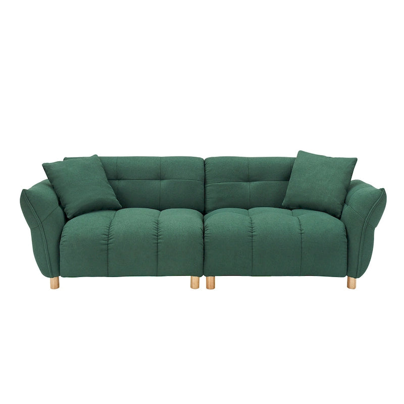 Canapé 3 places Mid-Century Modern en tissu Teddy Beige Vert Jaune