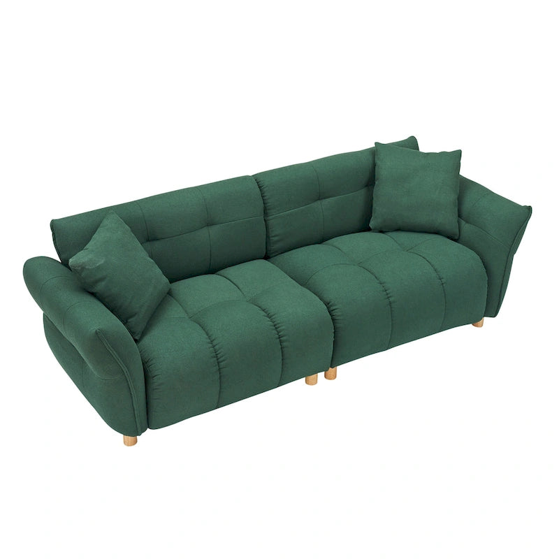 Canapé 3 places Mid-Century Modern en tissu Teddy Beige Vert Jaune