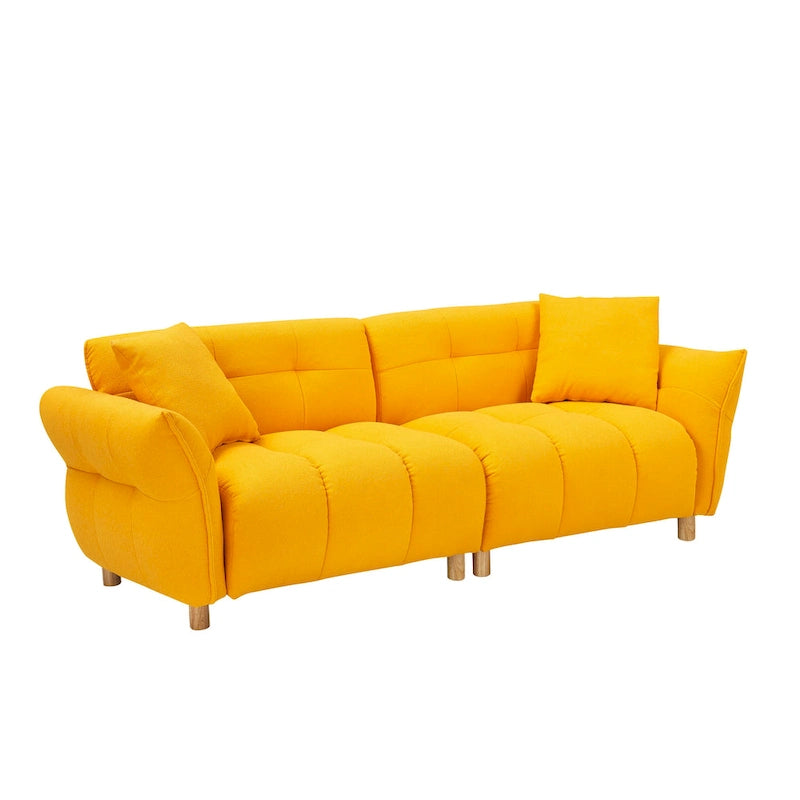Canapé 3 places Mid-Century Modern en tissu Teddy Beige Vert Jaune