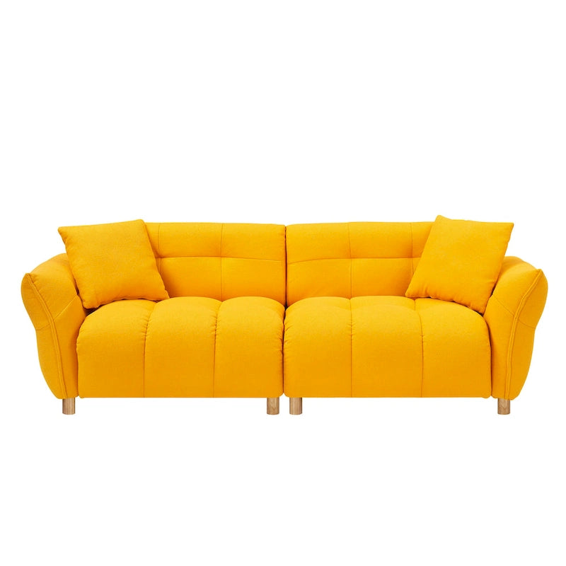 Canapé 3 places Mid-Century Modern en tissu Teddy Beige Vert Jaune