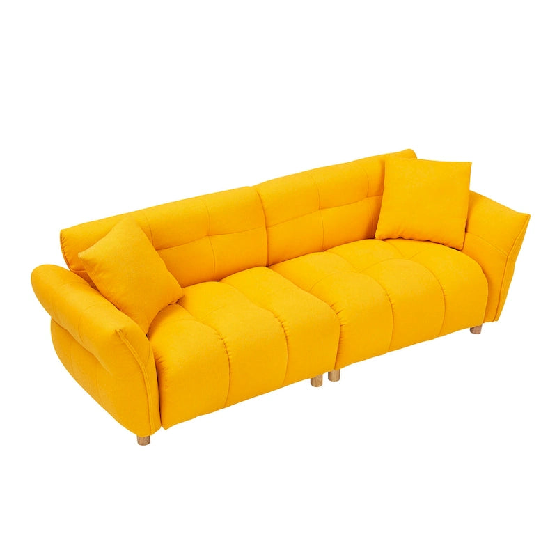 Canapé 3 places Mid-Century Modern en tissu Teddy Beige Vert Jaune
