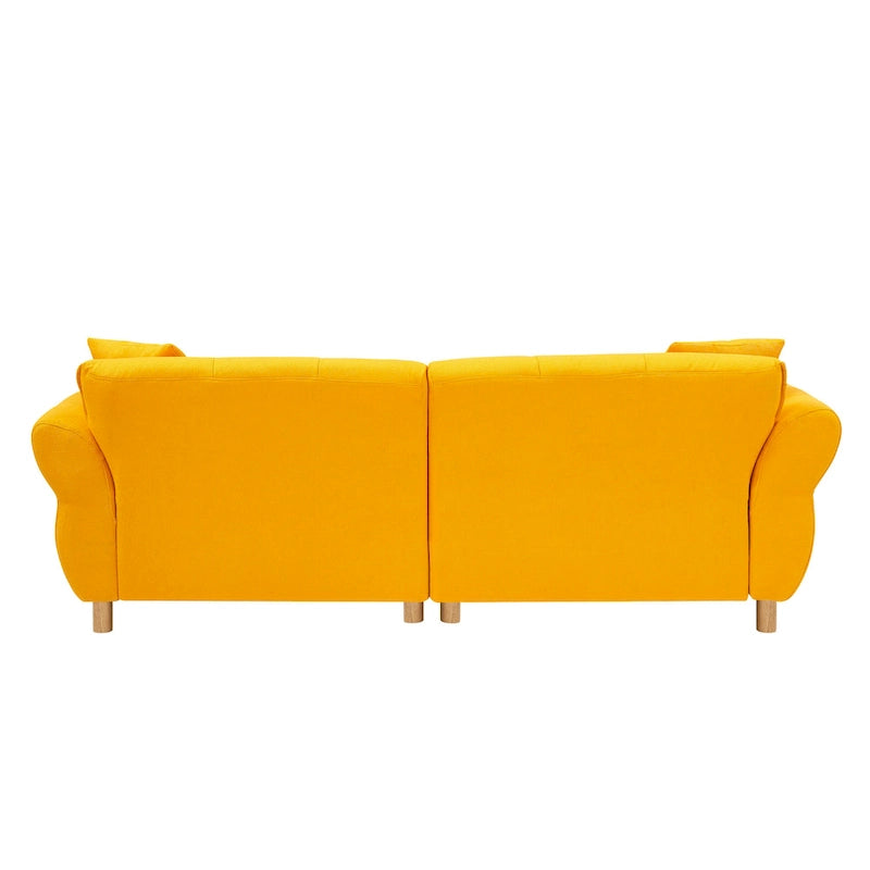 Canapé 3 places Mid-Century Modern en tissu Teddy Beige Vert Jaune