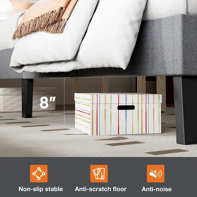 Lit plateforme rembourré en lin gris avec tête de lit réglable capitonnée