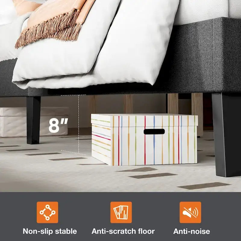 Lit plateforme rembourré en lin gris avec tête de lit réglable capitonnée