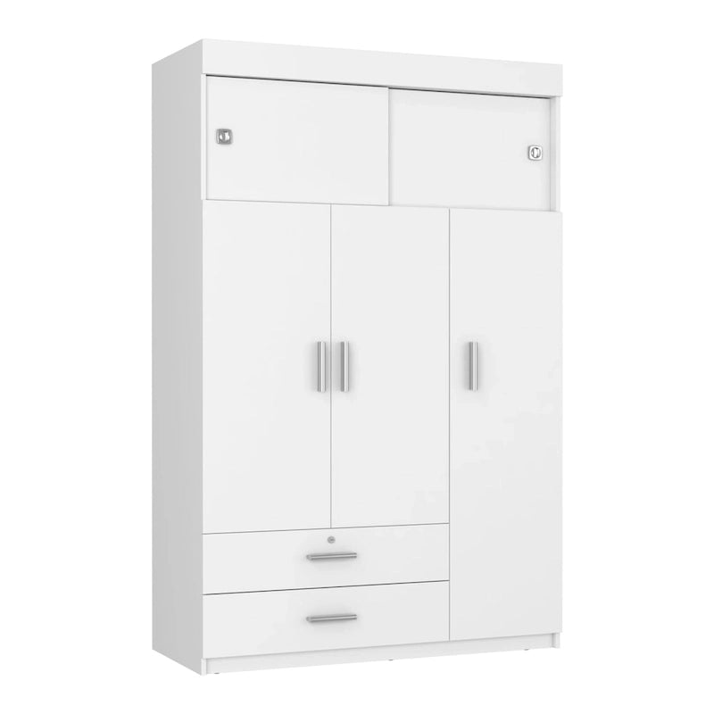 Armoire penderie à 3 portes avec tringle, tiroirs et étagères, en bois d'ingénierie