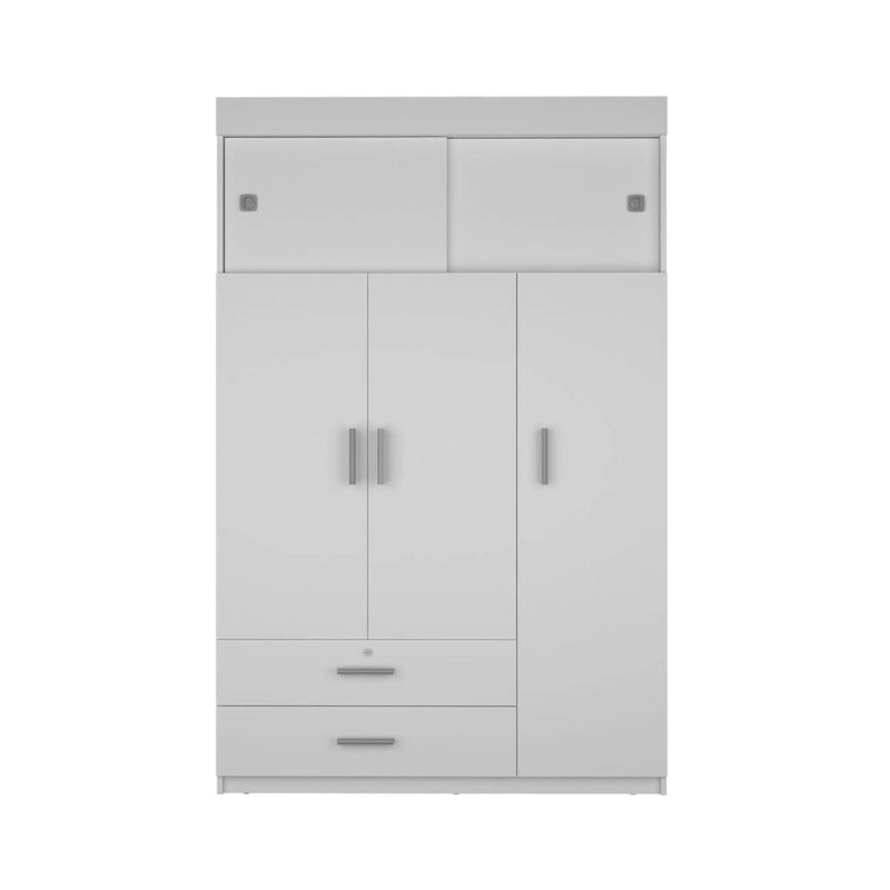 Armoire penderie à 3 portes avec tringle, tiroirs et étagères, en bois d'ingénierie
