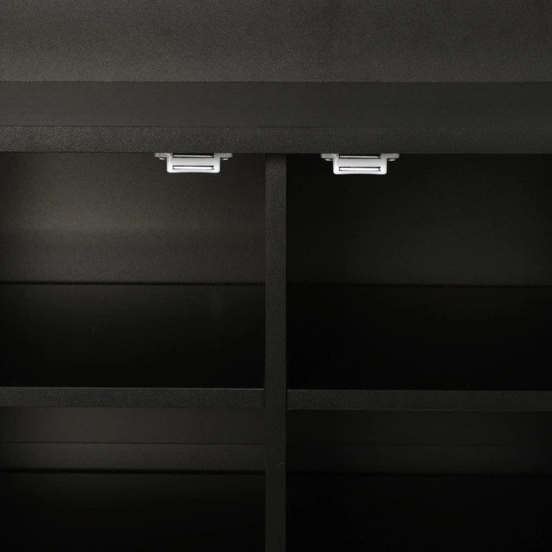 Portemanteau d'entrée noir avec armoire à chaussures, banc et patères