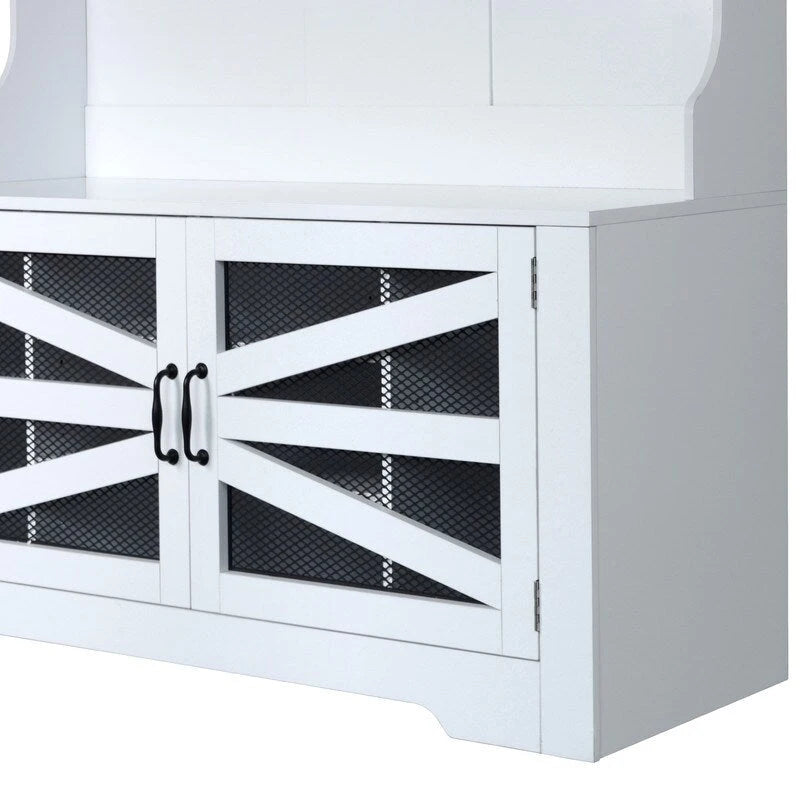 Portemanteau d'entrée noir avec armoire à chaussures, banc et patères