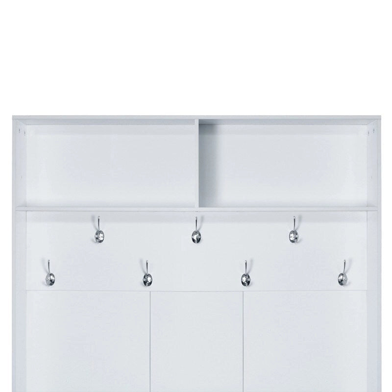 Portemanteau d'entrée noir avec armoire à chaussures, banc et patères