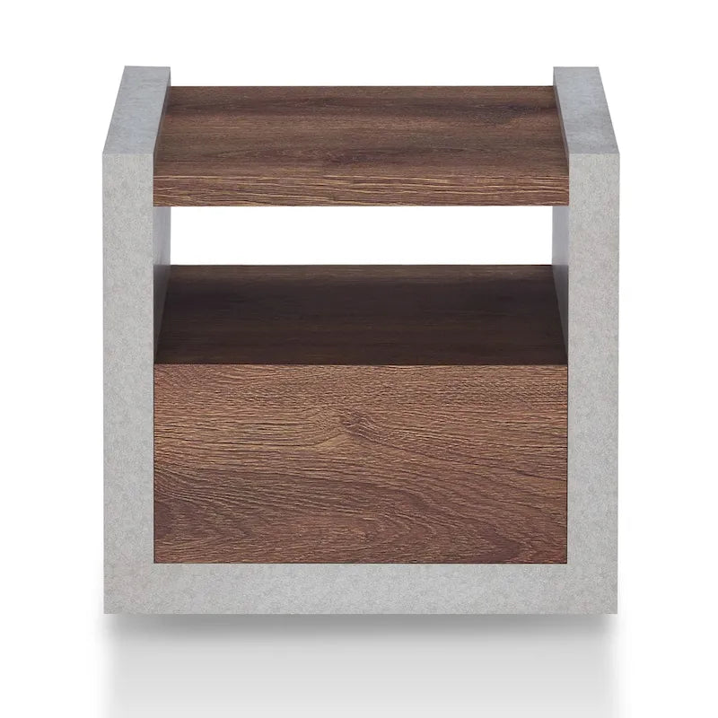 Table d'appoint industrielle aspect béton avec tiroir et étagère ouverte