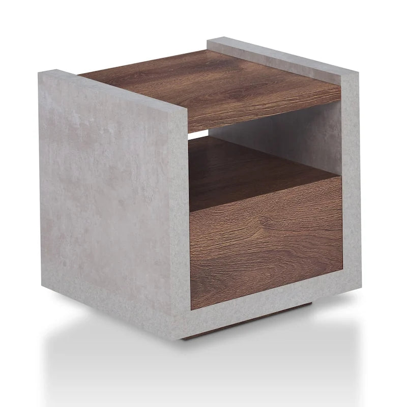 Table d'appoint industrielle aspect béton avec tiroir et étagère ouverte