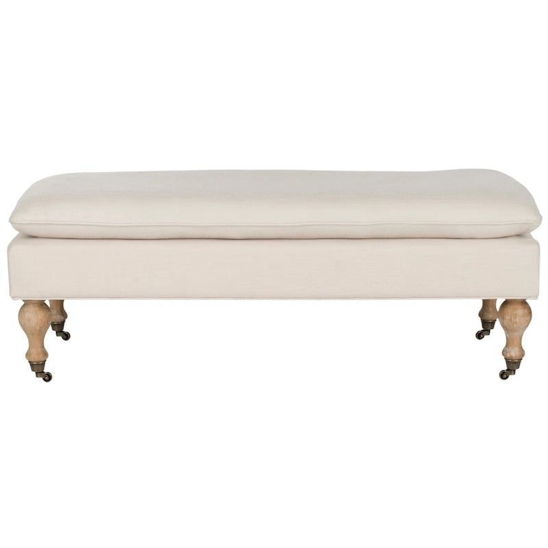 Banc ottoman rembourré à dessus oreiller avec pieds tournés et roulettes, Gris Acier