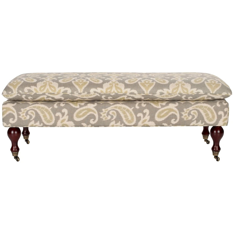 Banc ottoman rembourré à dessus oreiller avec pieds tournés et roulettes, Gris Acier