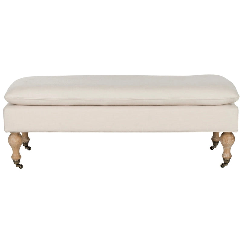 Banc ottoman rembourré à dessus oreiller avec pieds tournés et roulettes, Gris Acier
