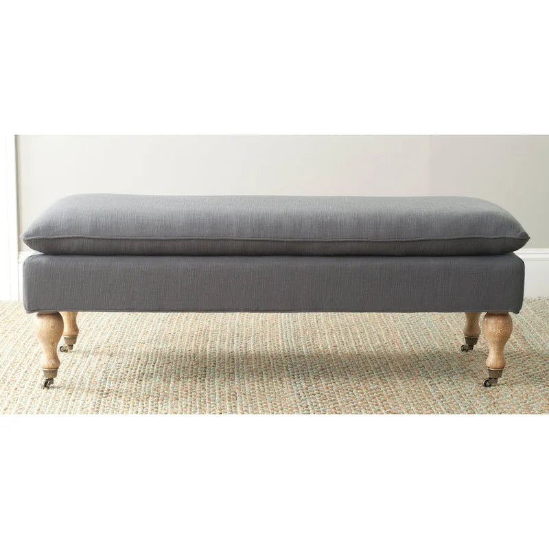 Banc ottoman rembourré à dessus oreiller avec pieds tournés et roulettes, Gris Acier