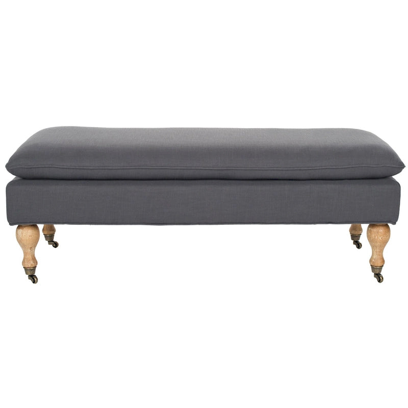 Banc ottoman rembourré à dessus oreiller avec pieds tournés et roulettes, Gris Acier