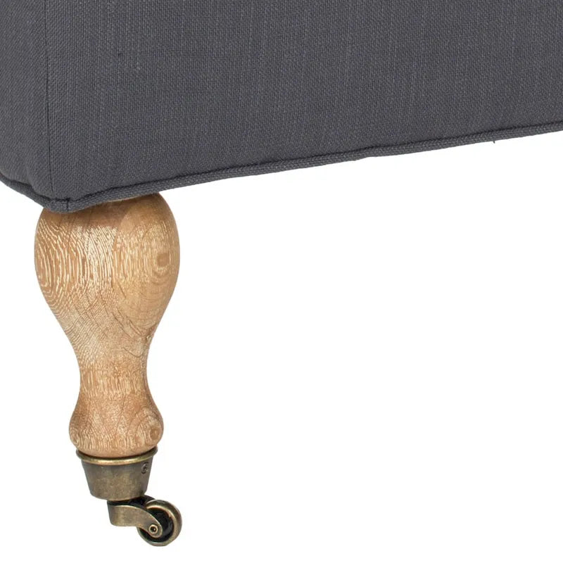 Banc ottoman rembourré à dessus oreiller avec pieds tournés et roulettes, Gris Acier
