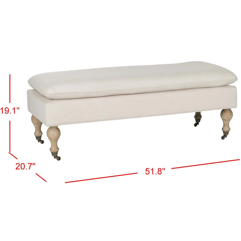 Banc ottoman rembourré à dessus oreiller avec pieds tournés et roulettes, Gris Acier