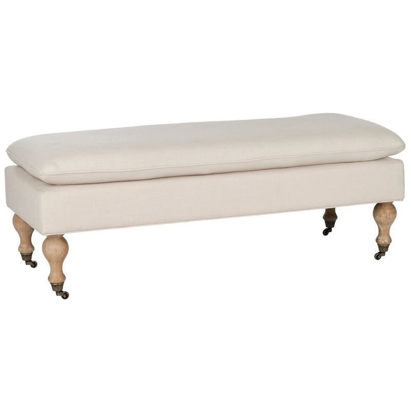 Banc ottoman rembourré à dessus oreiller avec pieds tournés et roulettes, Gris Acier