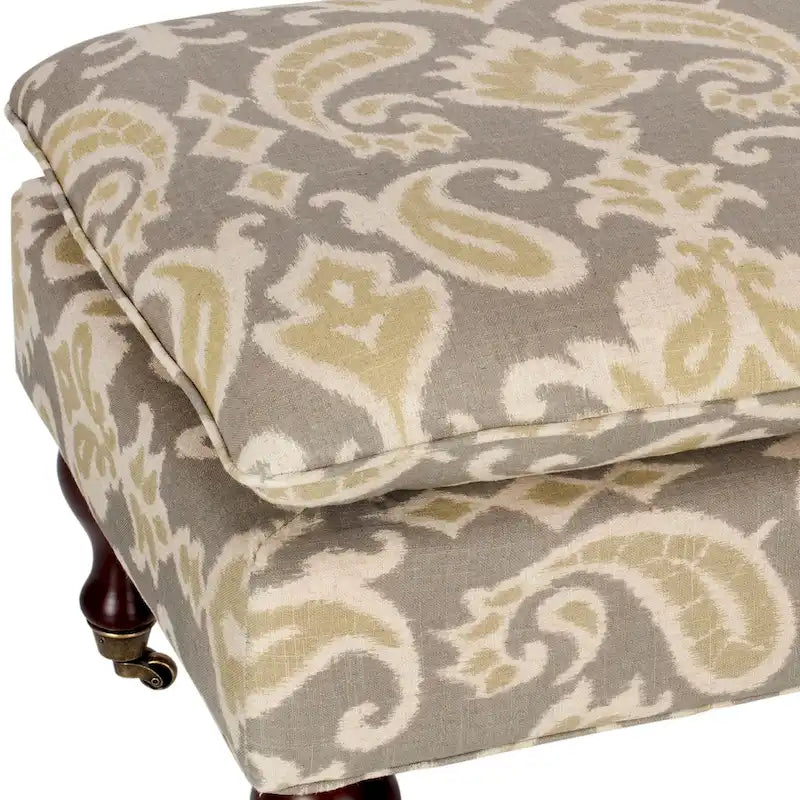 Banc ottoman rembourré à dessus oreiller avec pieds tournés et roulettes, Gris Acier