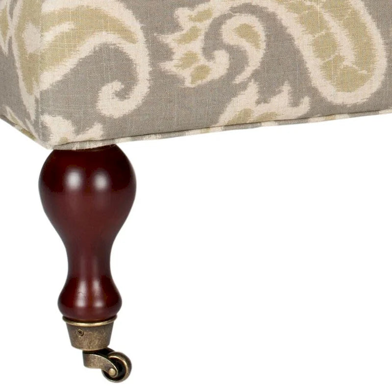 Banc ottoman rembourré à dessus oreiller avec pieds tournés et roulettes, Gris Acier