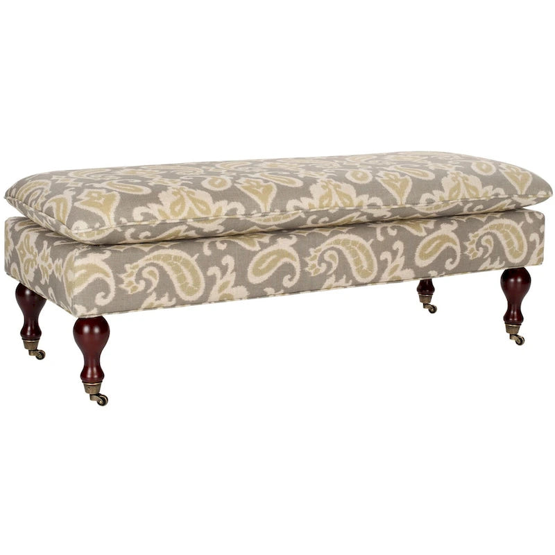 Banc ottoman rembourré à dessus oreiller avec pieds tournés et roulettes, Gris Acier
