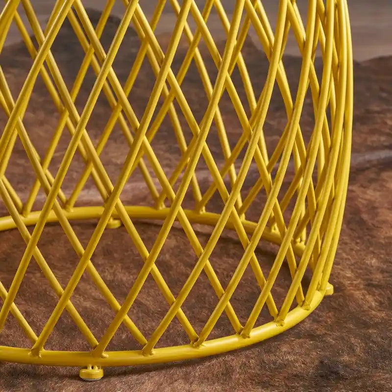 Guéridon en fer forgé à treillis rond jaune bleu sarcelle vert fabriqué à la main