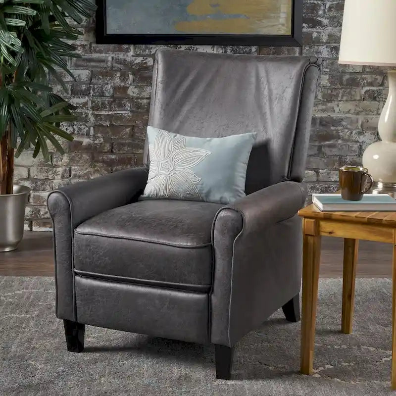 Fauteuil inclinable dossier inclinable en microfibre traditionnelle couleur ardoise, avec accoudoirs roulés