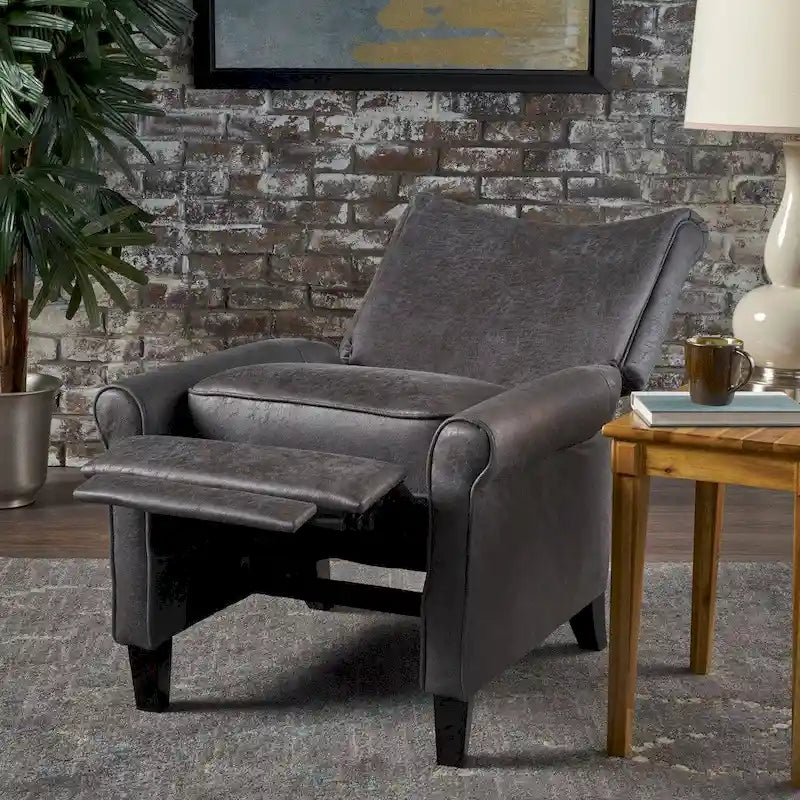 Fauteuil inclinable dossier inclinable en microfibre traditionnelle couleur ardoise, avec accoudoirs roulés