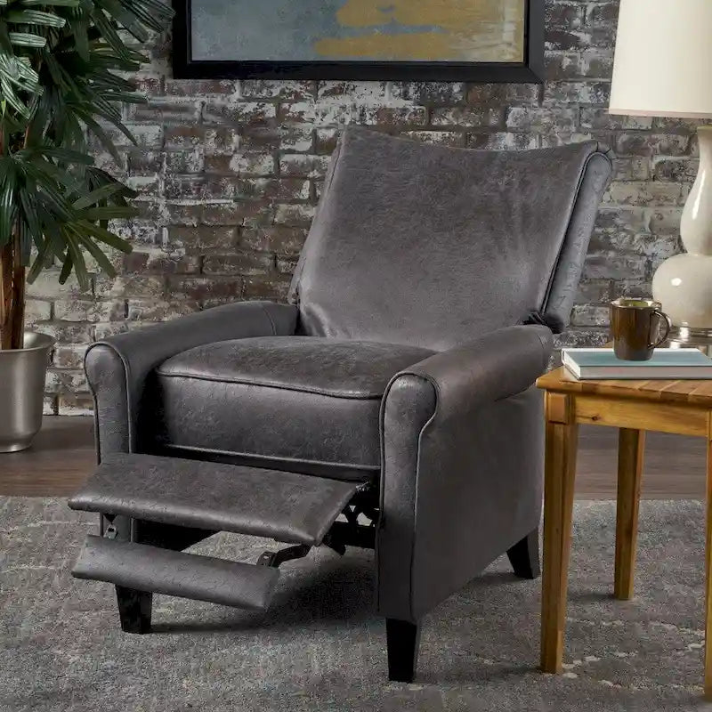 Fauteuil inclinable dossier inclinable en microfibre traditionnelle couleur ardoise, avec accoudoirs roulés