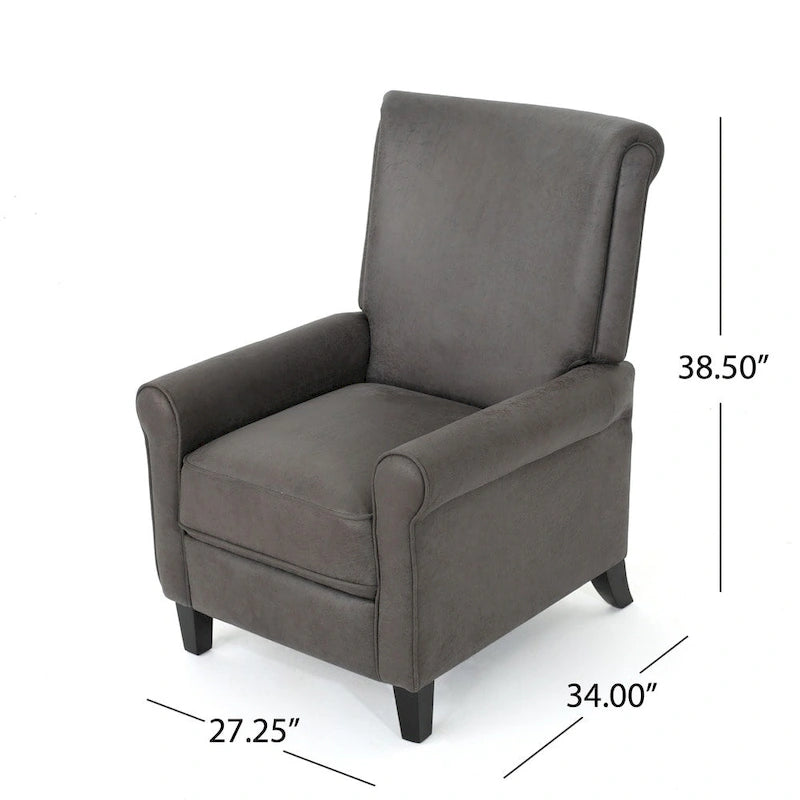 Fauteuil inclinable dossier inclinable en microfibre traditionnelle couleur ardoise, avec accoudoirs roulés