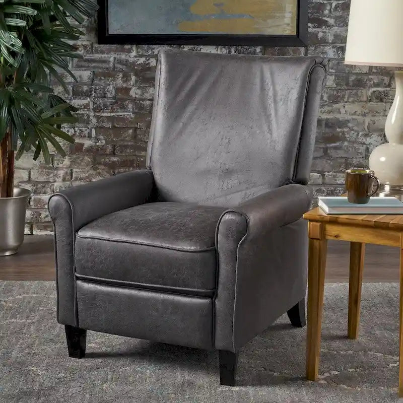 Fauteuil inclinable dossier inclinable en microfibre traditionnelle couleur ardoise, avec accoudoirs roulés