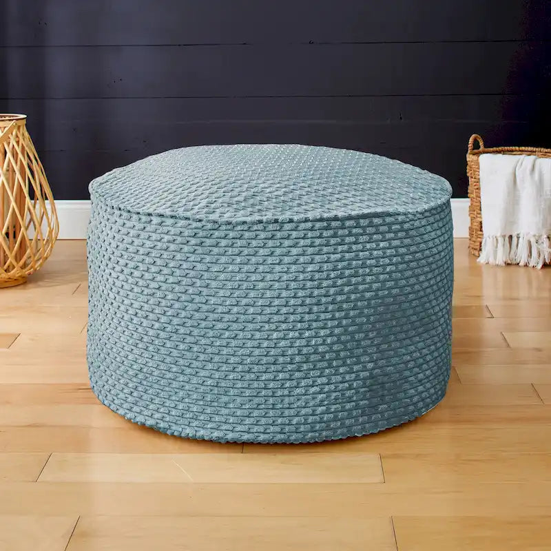 Grand pouf rond texturé en velours côtelé Chocolat Moutarde Sarcelle Rose Poudré Ivoire