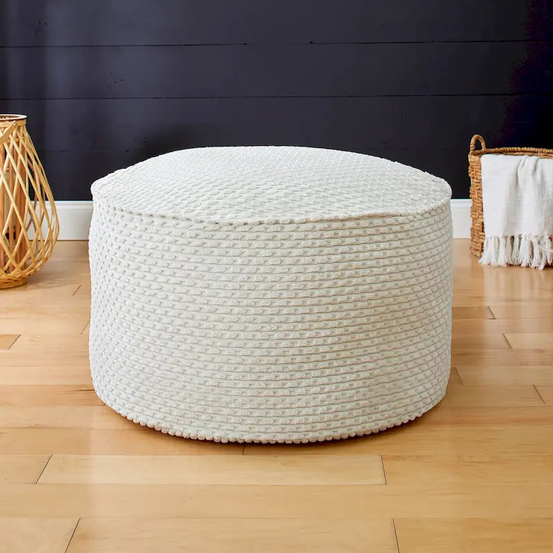 Grand pouf rond texturé en velours côtelé Chocolat Moutarde Sarcelle Rose Poudré Ivoire