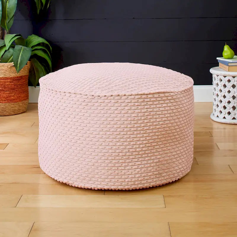 Grand pouf rond texturé en velours côtelé Chocolat Moutarde Sarcelle Rose Poudré Ivoire