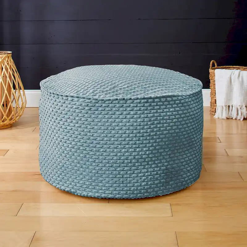 Grand pouf rond texturé en velours côtelé Chocolat Moutarde Sarcelle Rose Poudré Ivoire