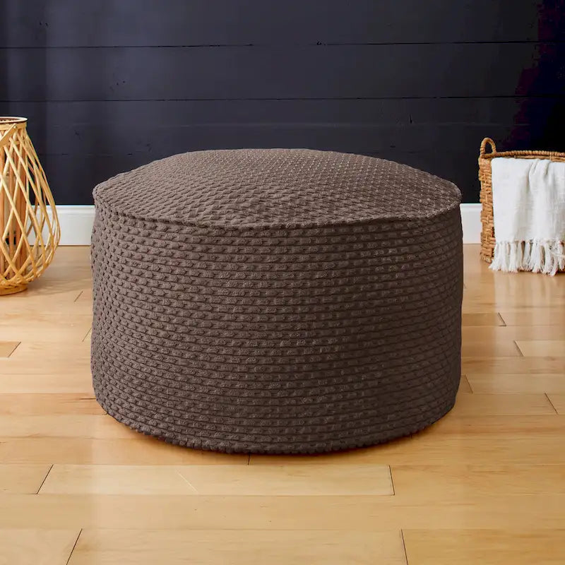 Grand pouf rond texturé en velours côtelé Chocolat Moutarde Sarcelle Rose Poudré Ivoire