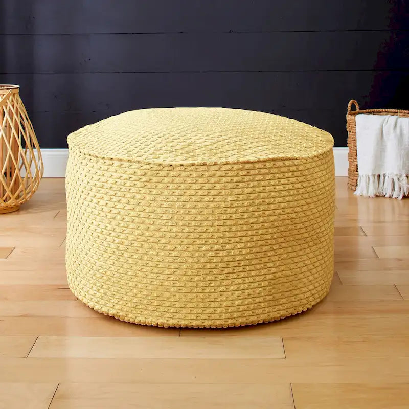 Grand pouf rond texturé en velours côtelé Chocolat Moutarde Sarcelle Rose Poudré Ivoire