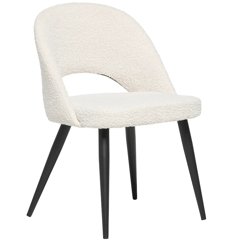 Chaise de salle à manger en tissu bouclé, style scandinave, avec pieds en métal noir