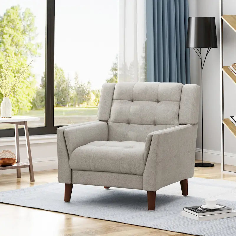 Fauteuil club capitonné Mid-Century Modern avec pieds en bois de bouleau