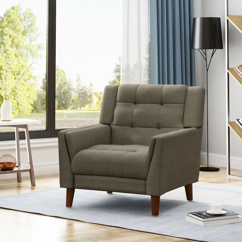 Fauteuil club capitonné Mid-Century Modern avec pieds en bois de bouleau