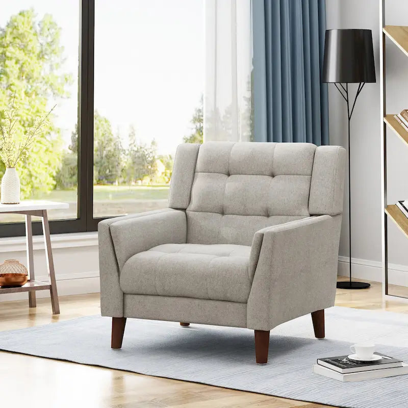 Fauteuil club capitonné Mid-Century Modern avec pieds en bois de bouleau