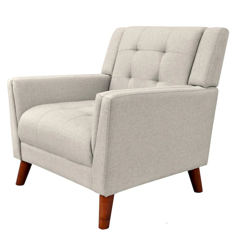 Fauteuil club capitonné Mid-Century Modern avec pieds en bois de bouleau