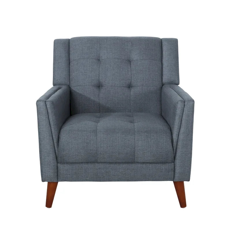 Fauteuil club capitonné Mid-Century Modern avec pieds en bois de bouleau